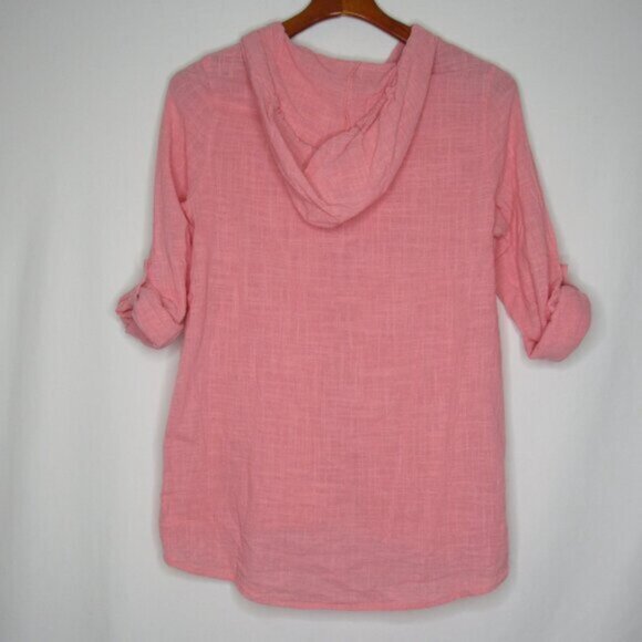 North River Pink Long Roll Tab Sleeve Hoodie Cotton Top Women's M Medium - Picture 7 of 10